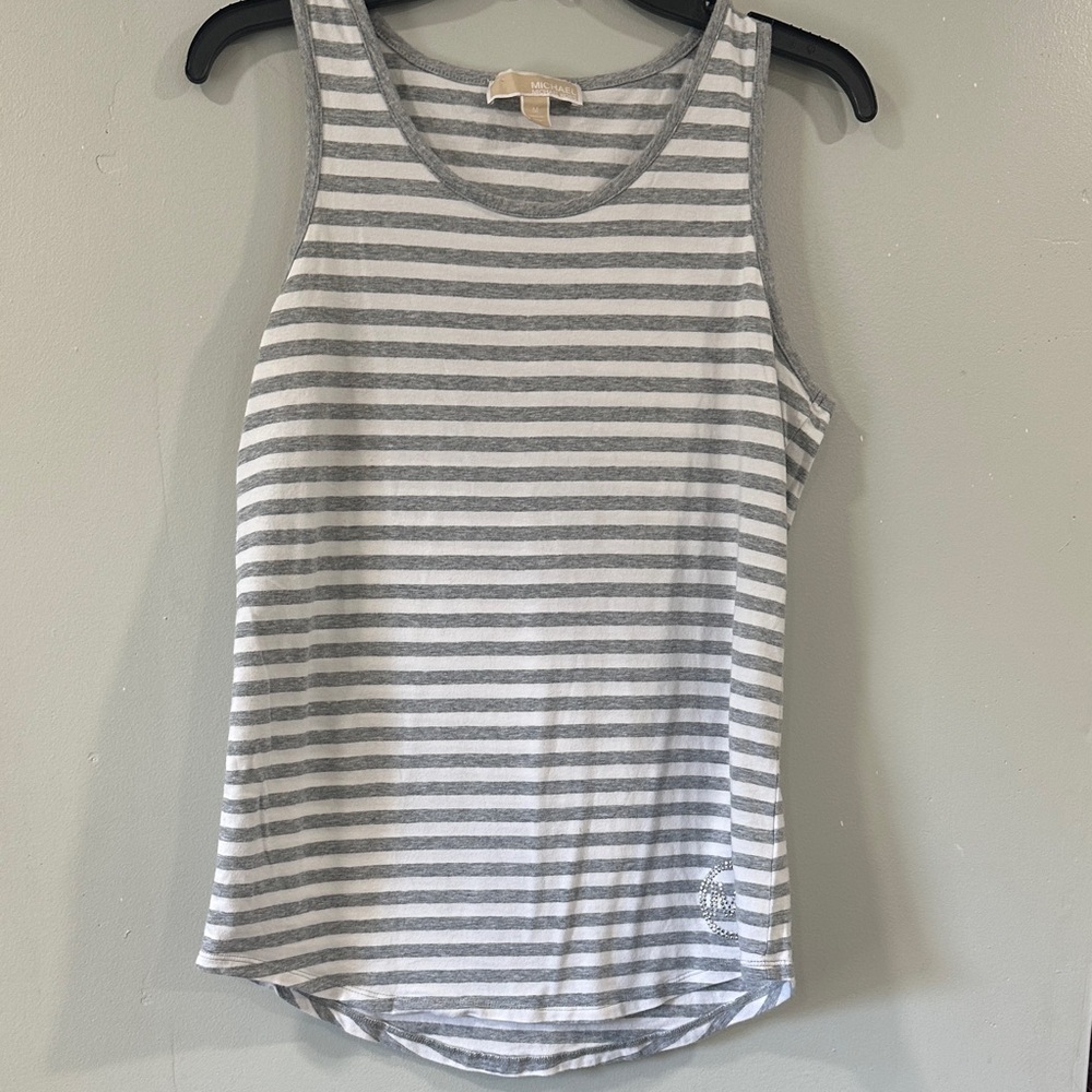 Michael Kors Gray and White Striped Tank Top size M